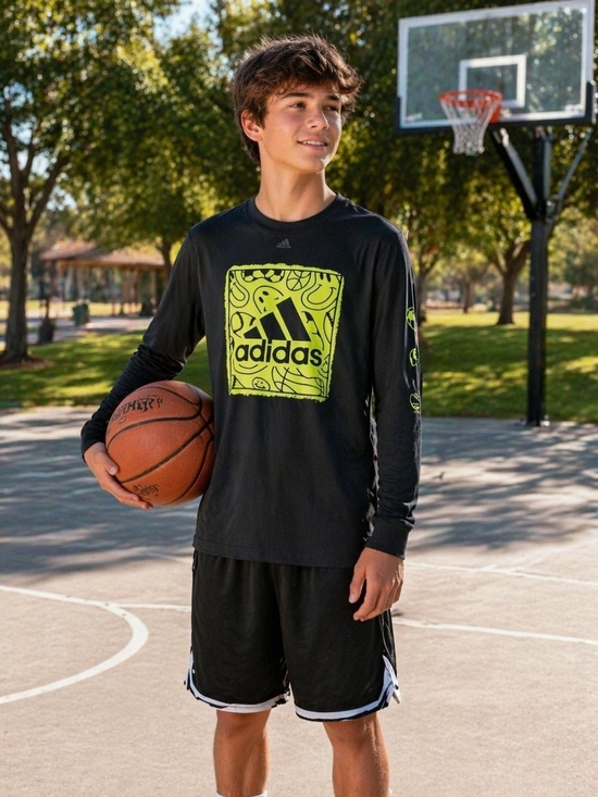 adidas Other - adidas Black Long Sleeve Tee with Neon Yellow Graphic, Sz 18-20.